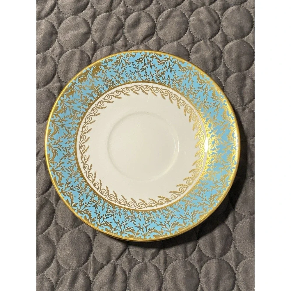 Rare Aynsley 2917 Light Blue Gold Scrolls Violets Tea Cup/Saucer Set Bone China